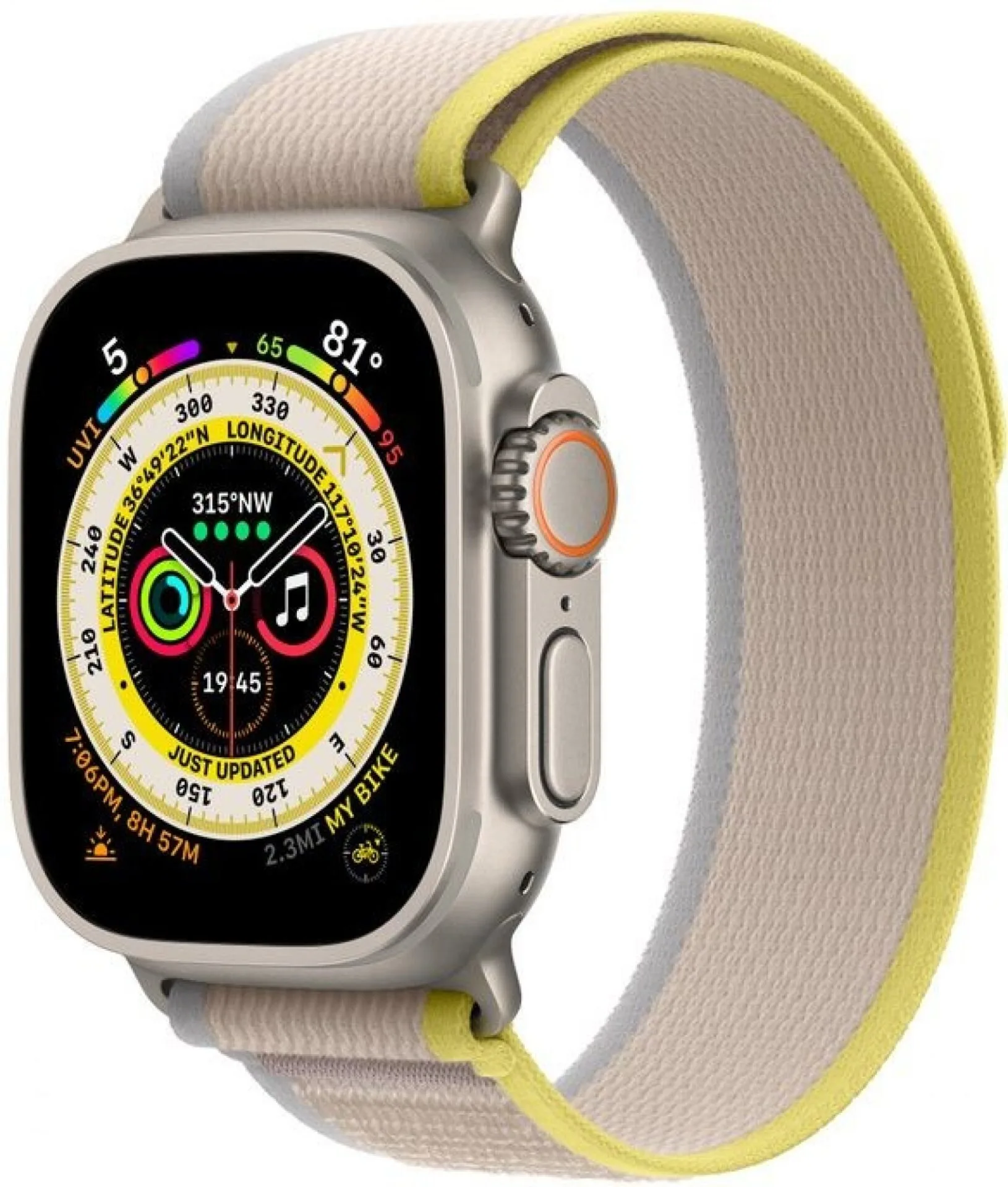 Apple Watch Ultra s řemínkem "trailový tah", který se zapíná na suchý zip