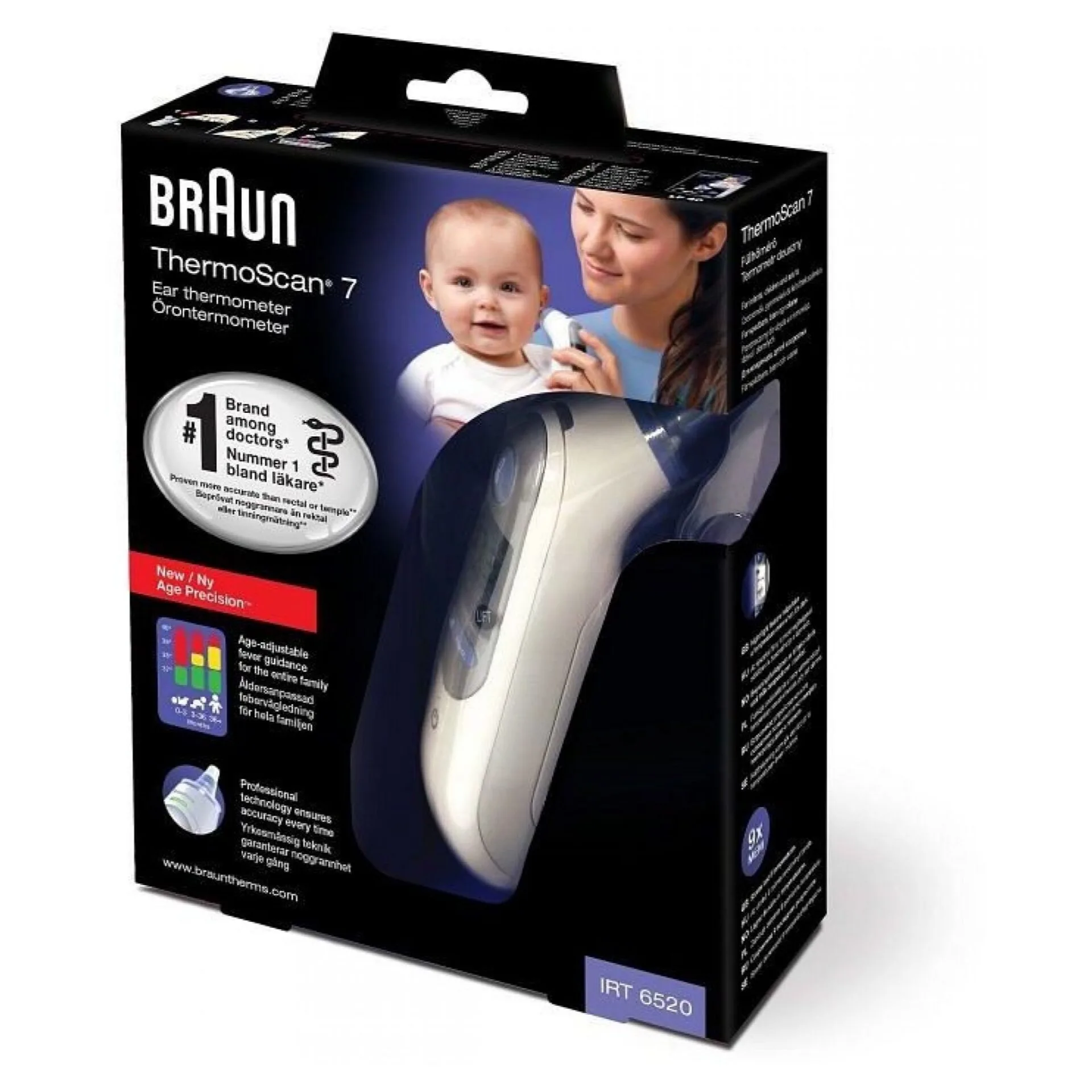 Braun IRT 6520 balení Obrázek zobrazuje balení teploměru Braun IRT 6520