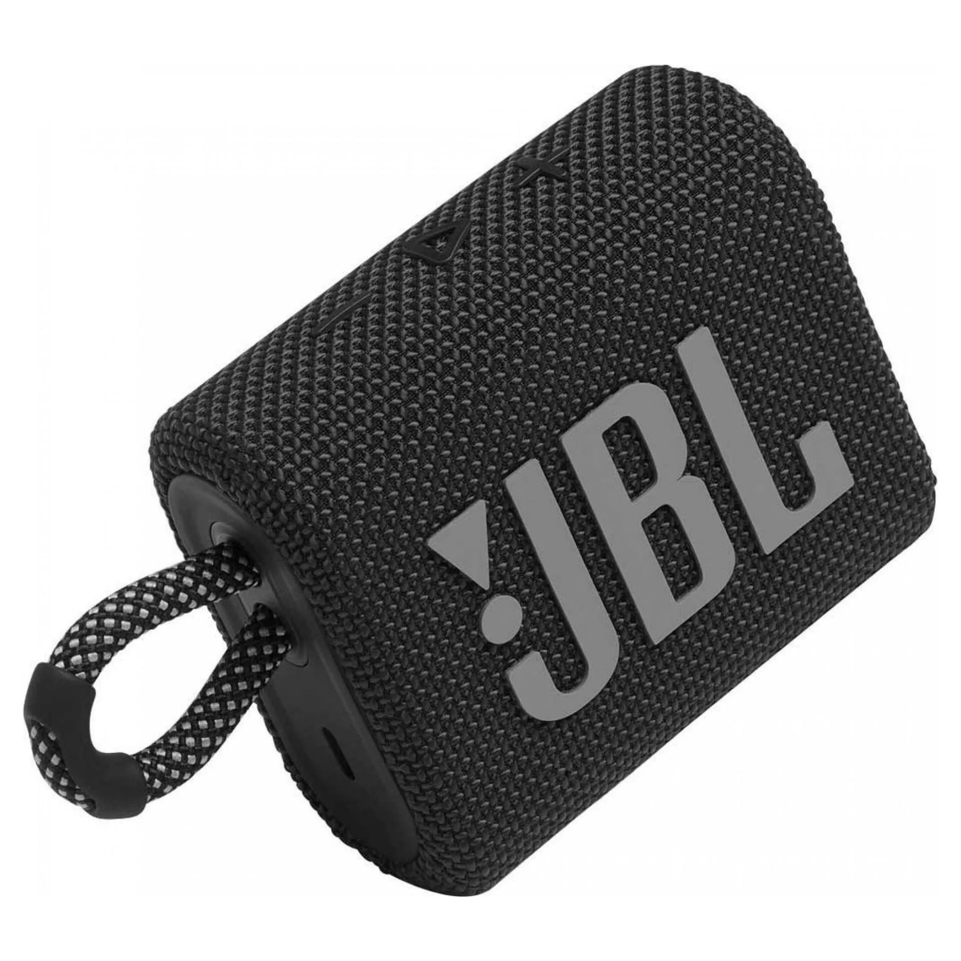 Součástí je i praktické poutko Obrázek zobrazuje bezdrátový reproduktor JBL GO 3 a jeho praktické poutko
