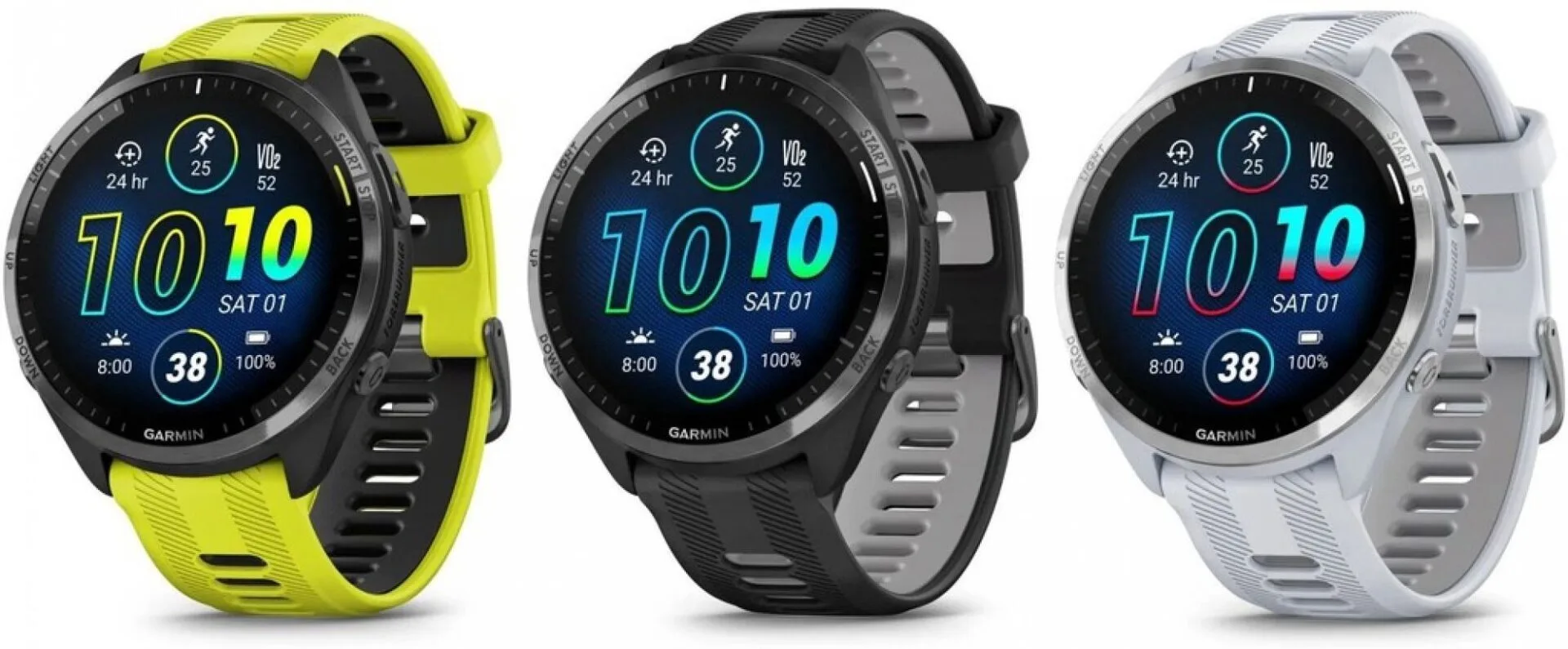 Barevné varianty hodinek Garmin Forerunner 965 Obrázek ukazuje barevné varianty hodinek Garmin Forerunner 965
