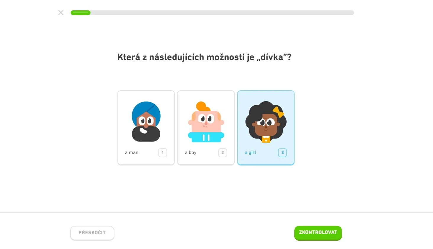Ukázka lekce pro začátečníky Duolingo DuoLingo ukázka cvičení