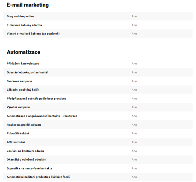 SmartEmailing nabízí řadu funkcí SmartEmailing nabízí řadu funkcí