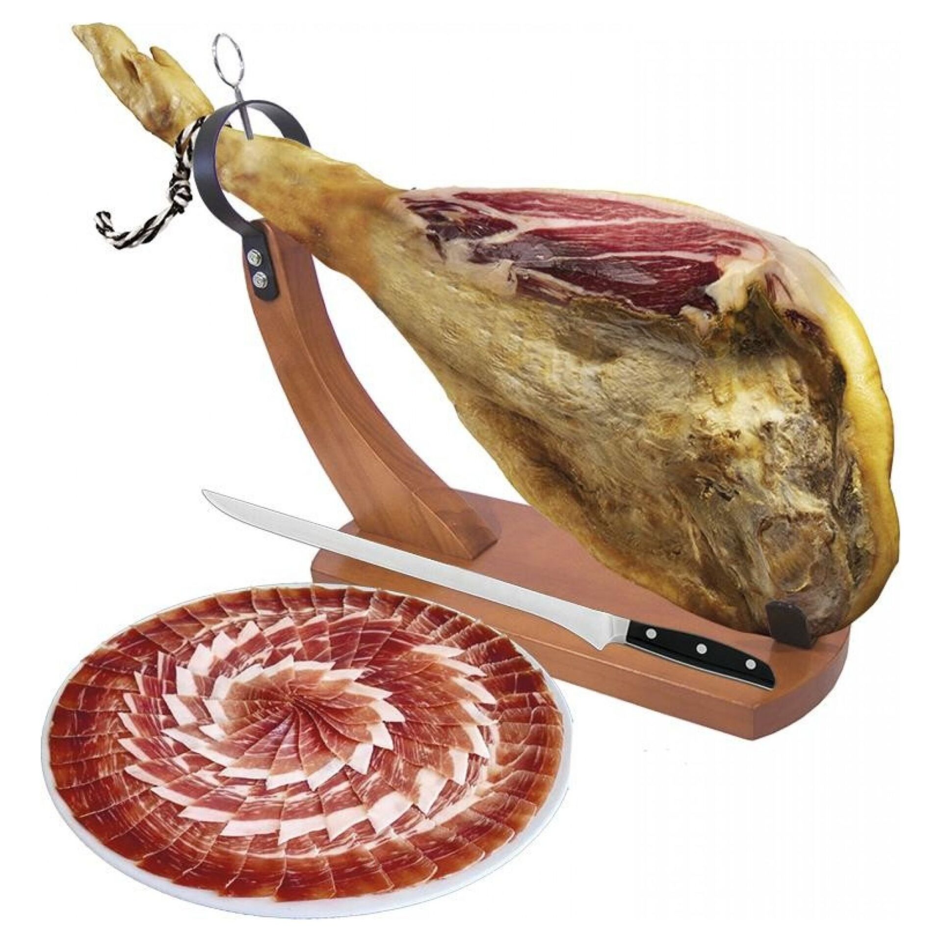 Sušená šunka Jamon Serrano Obrázek zobrazuje sušenou šunku Jamon Serrano