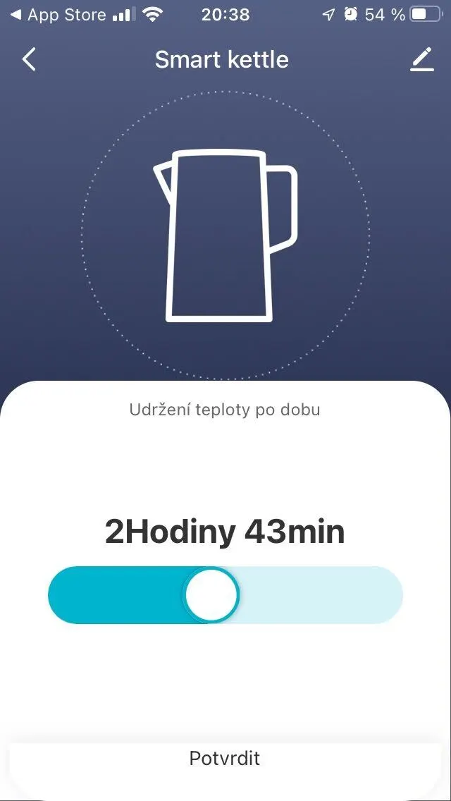 Nastavení délky udržování teploty Obrázek nastavení délky udržování teploty v aplikaci Niceboy