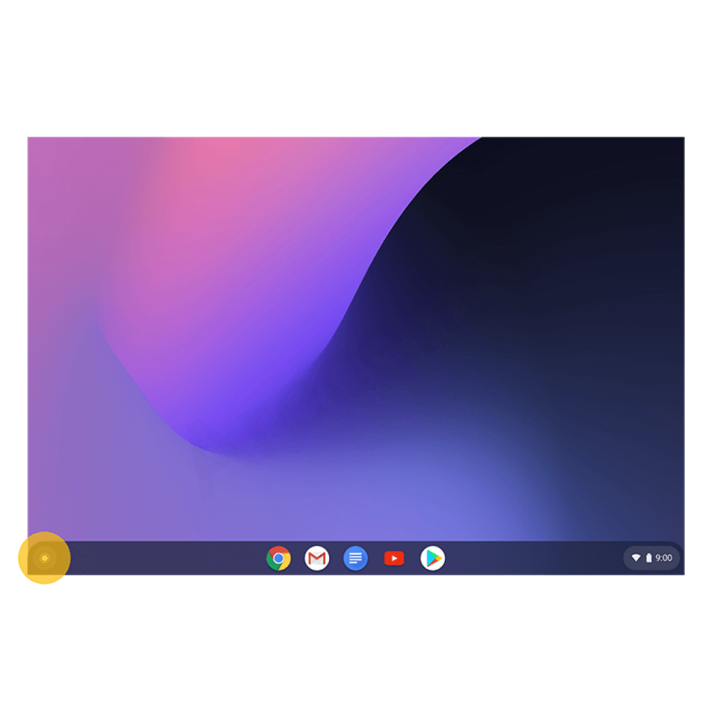 Obrázek znázorňuje domovskou obrazovku systému ChromeOS
