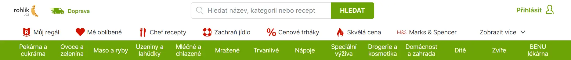 Webové menu Rohlíku Obrázek menu Rohlíku