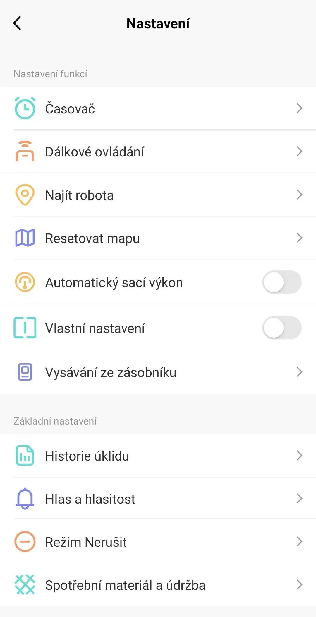 Sekce Možnosti Obrázek ukazuje kopii obrazovky z aplikace