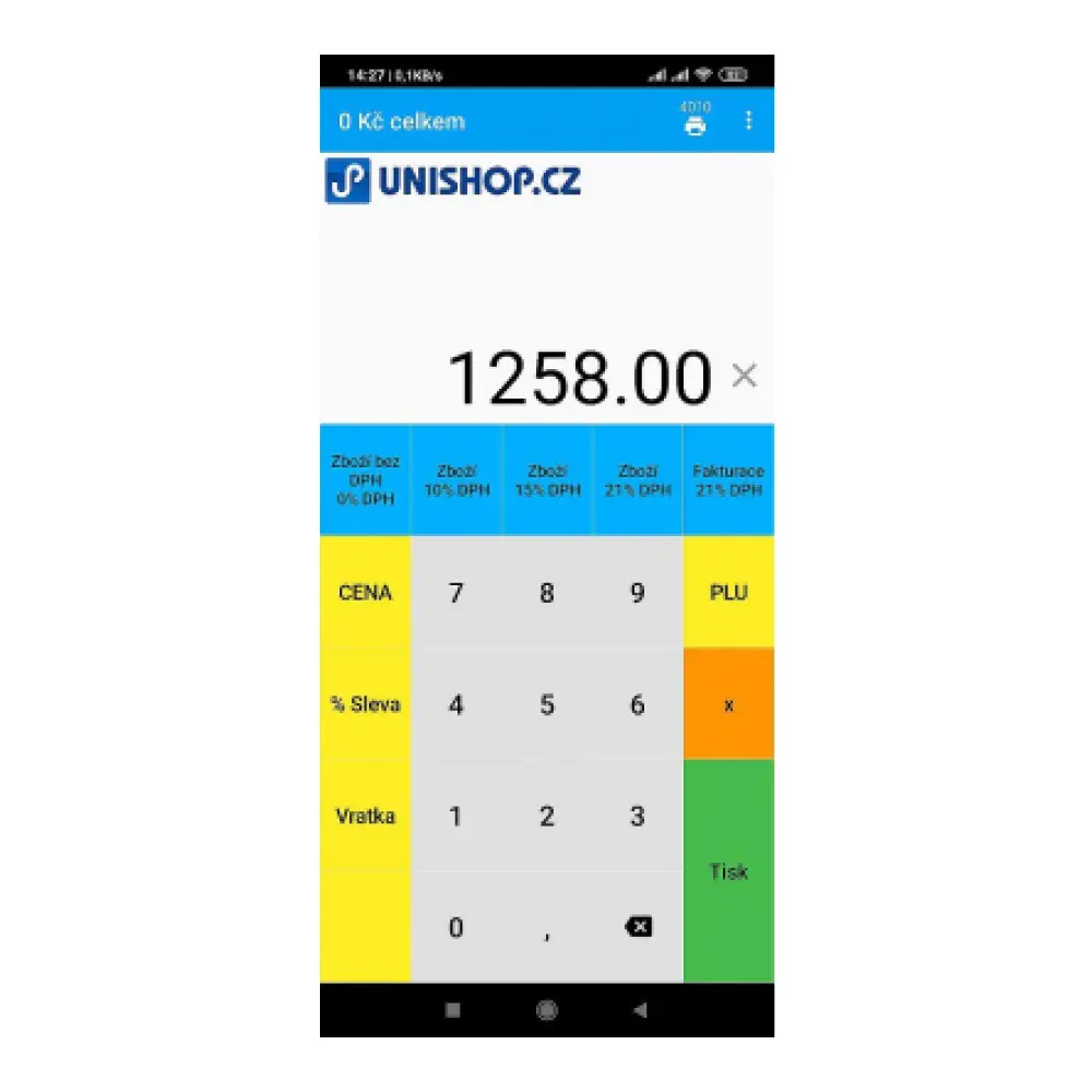 EET aplikace do mobilu Obrázek ukazuje snímek z mobilní EET aplikace