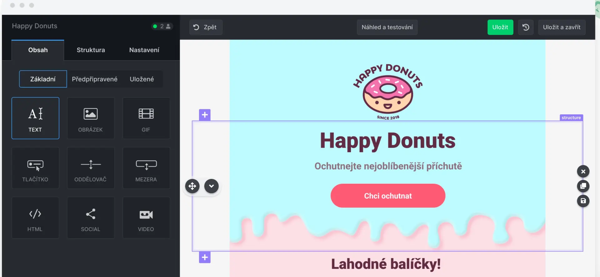 Ukázka editoru šablony e-mailů