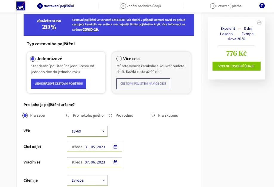 Kalkulačka cestovního pojištění AXA