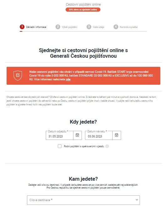 Kalkulačka cestovního pojištění Generali Česká pojišťovna