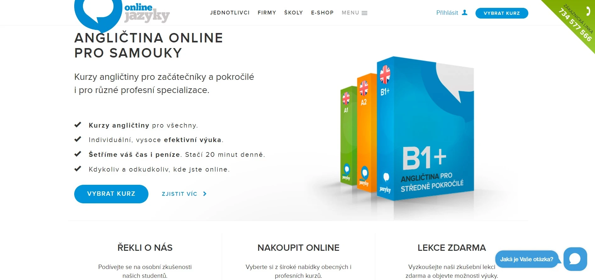 Kurzy jsou zde dostupné v celkem 6 cizích jazycích a rozděleny dle úrovní Obrázek ukazuje nabídku portálu OnlineJazyky