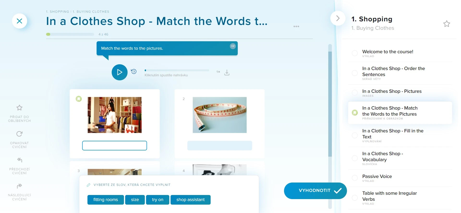 Procvičíte si zde psaní, čtení, poslech i mluvení, navíc vás lekcemi provází český tutor Obrázek ukazuje detail lekce OnlineJazyky