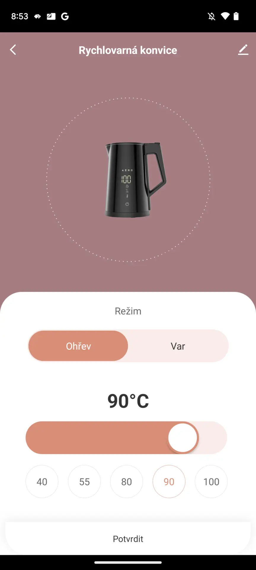 Vybrat si můžete požadovanou teplotu ohřevu Vybrat si můžete požadovanou teplotu ohřevu