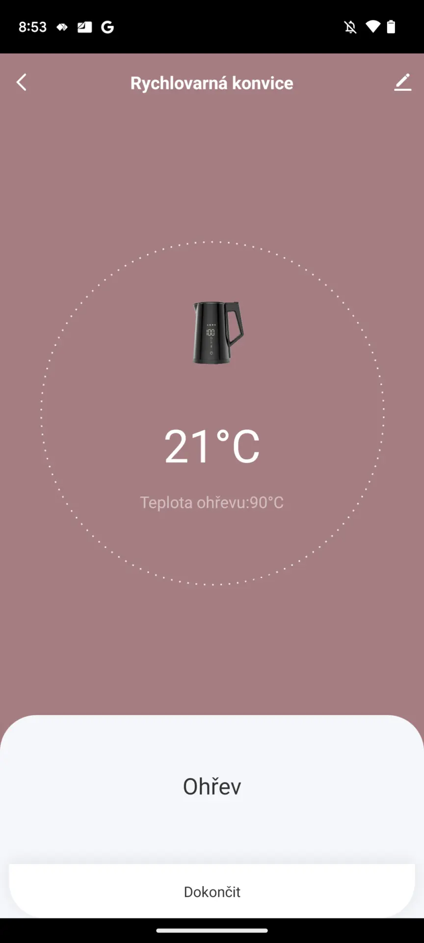 V aplikaci vidíte aktuální teplotu a konvici lze zapnout i na dálku V aplikaci vidíte aktuální teplotu a konvici lze zapnout i na dálku