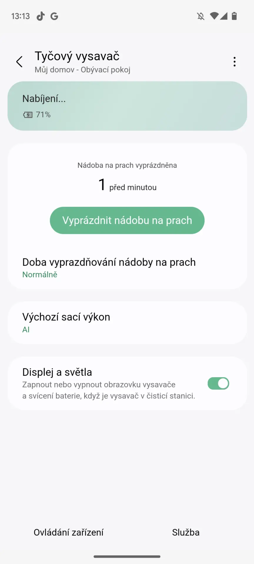 V aplikaci lze nastavit i výchozí sací výkon a displej a světla V aplikaci lze nastavit i výchozí sací výkon a displej a světla