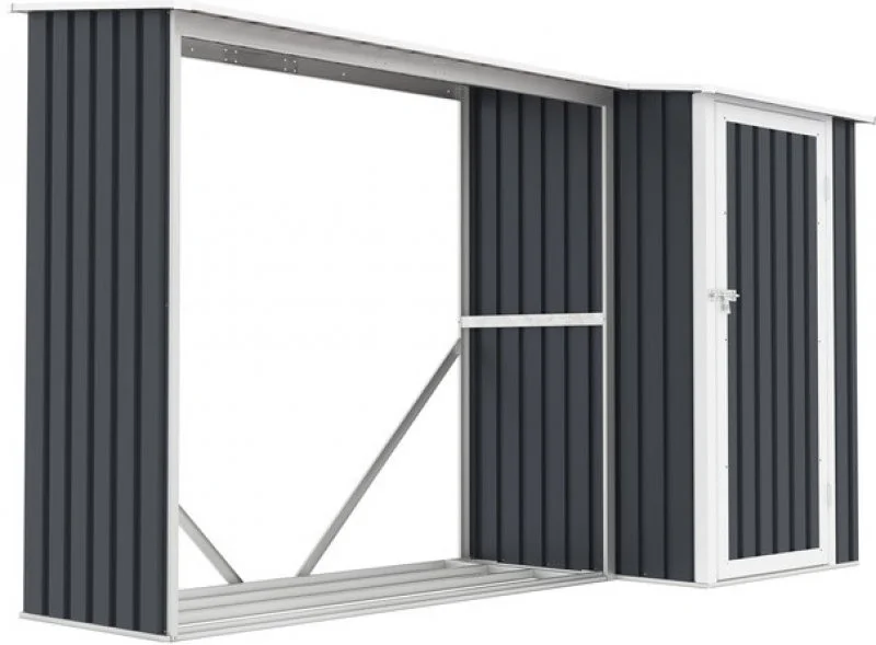 Recenze IWHOME Přístřešek na dřevo s&nbsp;kůlnou plechový PLUTOS A&nbsp;3,07&nbsp;m²&nbsp;antracit