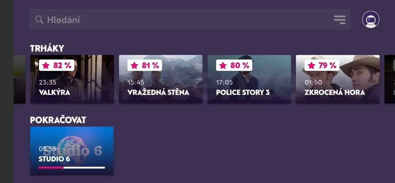 Mobil – hlavní menu