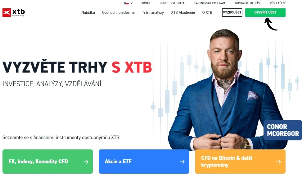 Vzhled webu XTB (zdroj: XTB.cz) Vzhled webu XTB