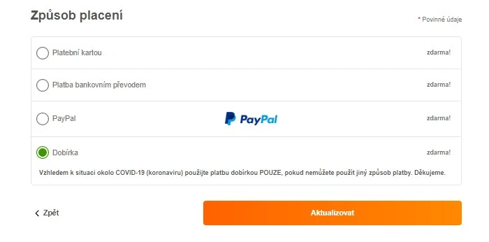Nabídka platebních metod