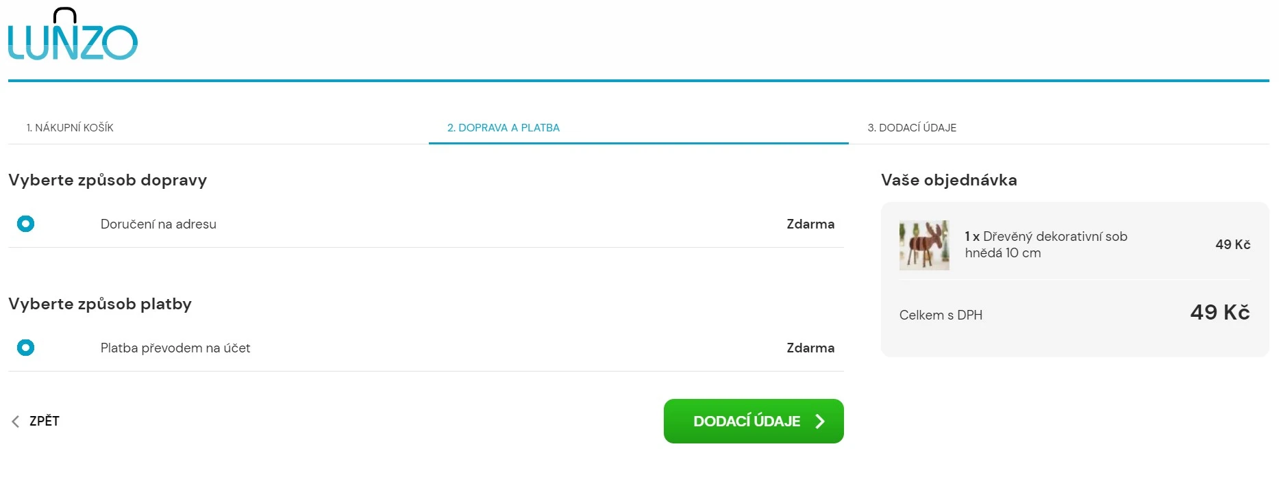 Tvoření objednávky na Lunzo.cz