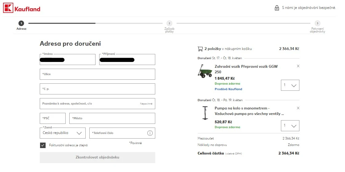 Vytvoření objednávky na Kaufland.cz Vytvoření objednávky na Kaufland.cz