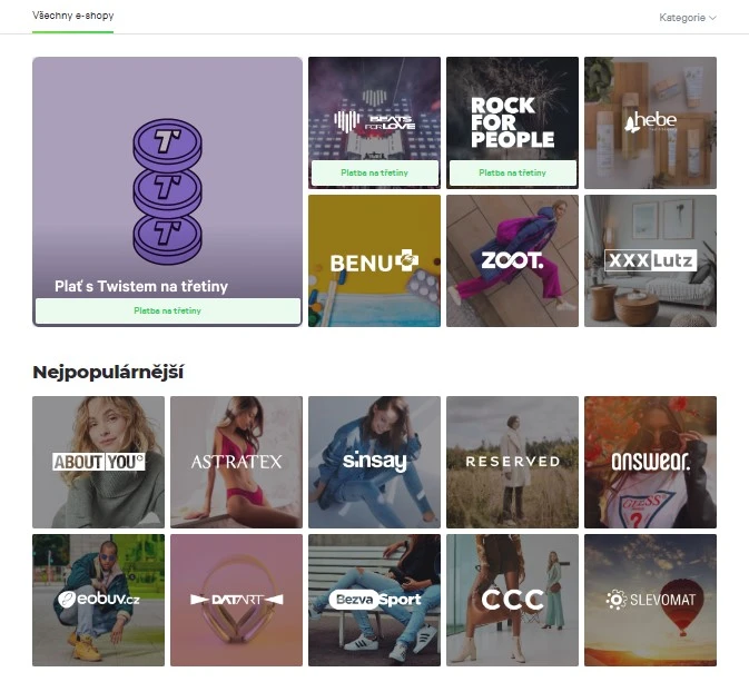 Dostupné e-shopy na Twisto Dostupné e-shopy na Twisto
