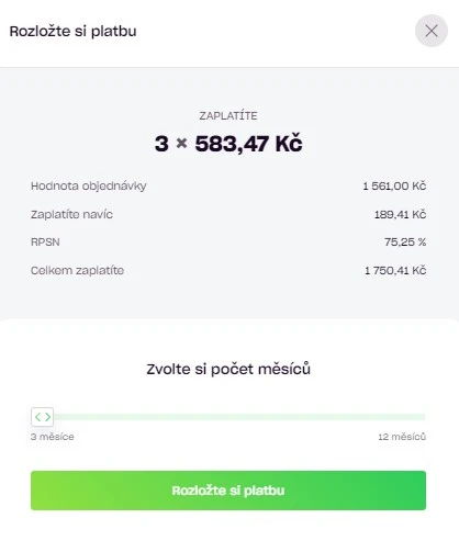 Výpočet rozložení objednávky na splátky Výpočet rozložení objednávky na splátky
