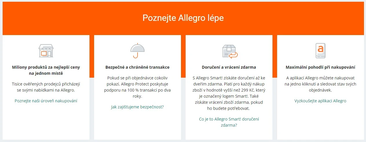 Výhody použití Allegro.cz Výhody použití Allegro.cz