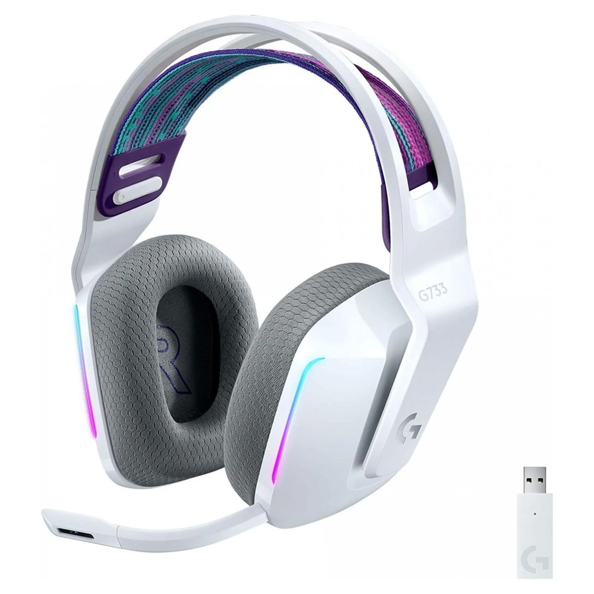 Bílá varianta sluchátek Obrázek zobrazuje bílou variantu sluchátek Logitech G733 Lightspeed
