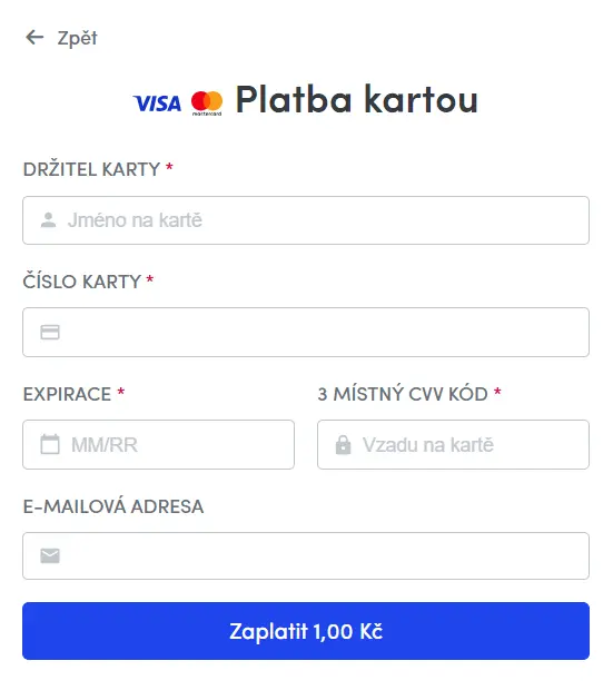 Platba kartou pomocí platební brány
