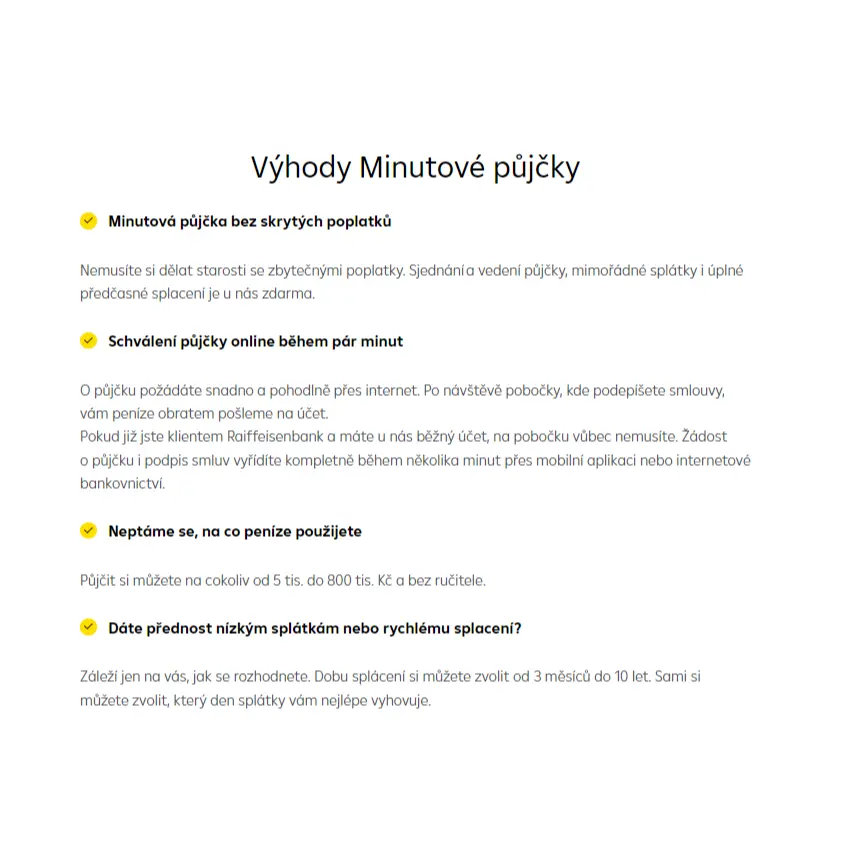 Přednosti Minutové půjčky