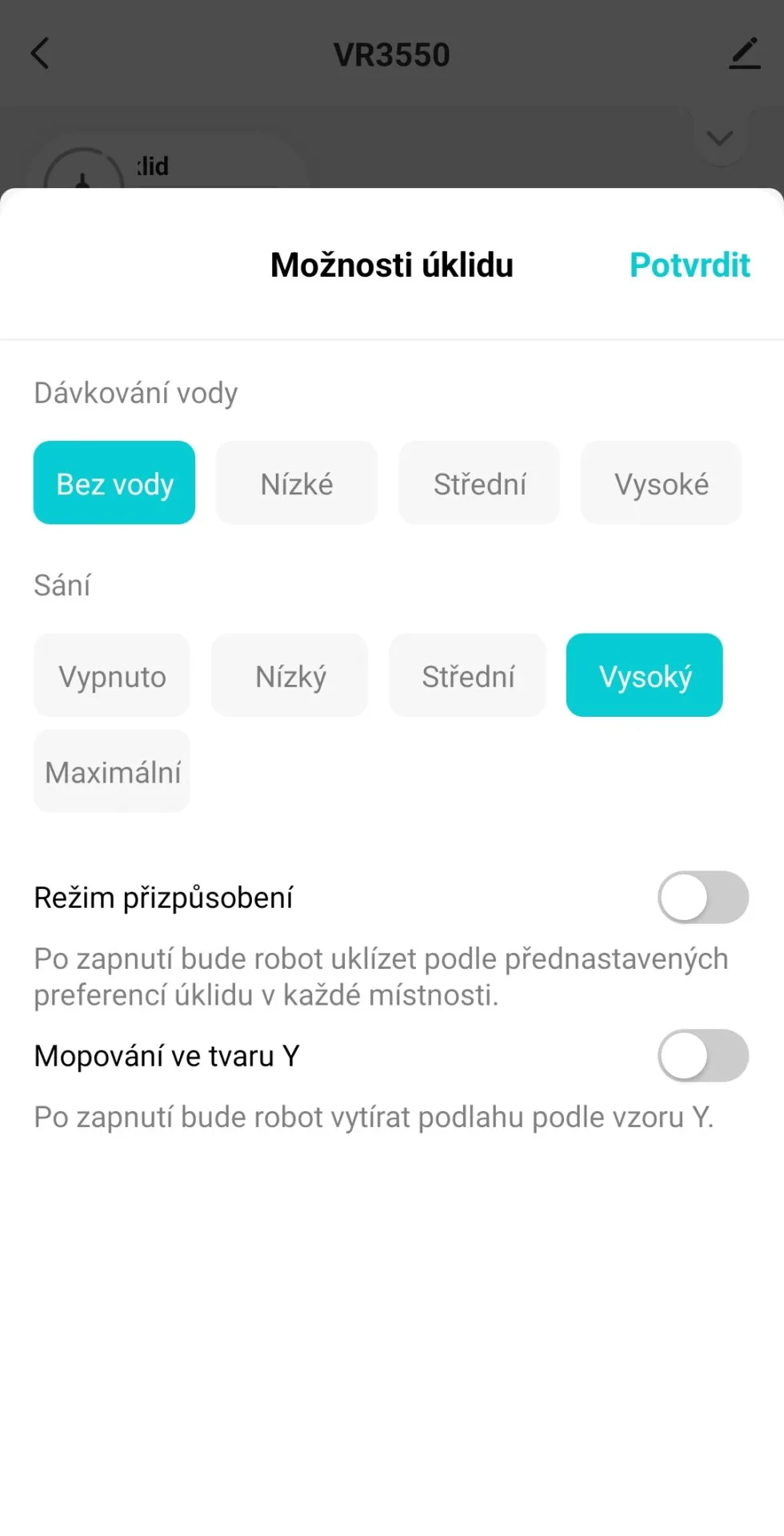 Nastavení úklidu