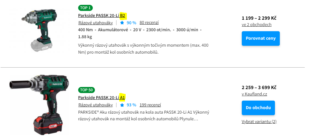 Kaufland nabízí starší generace nářadí, a dokonce za vyšší cenu.