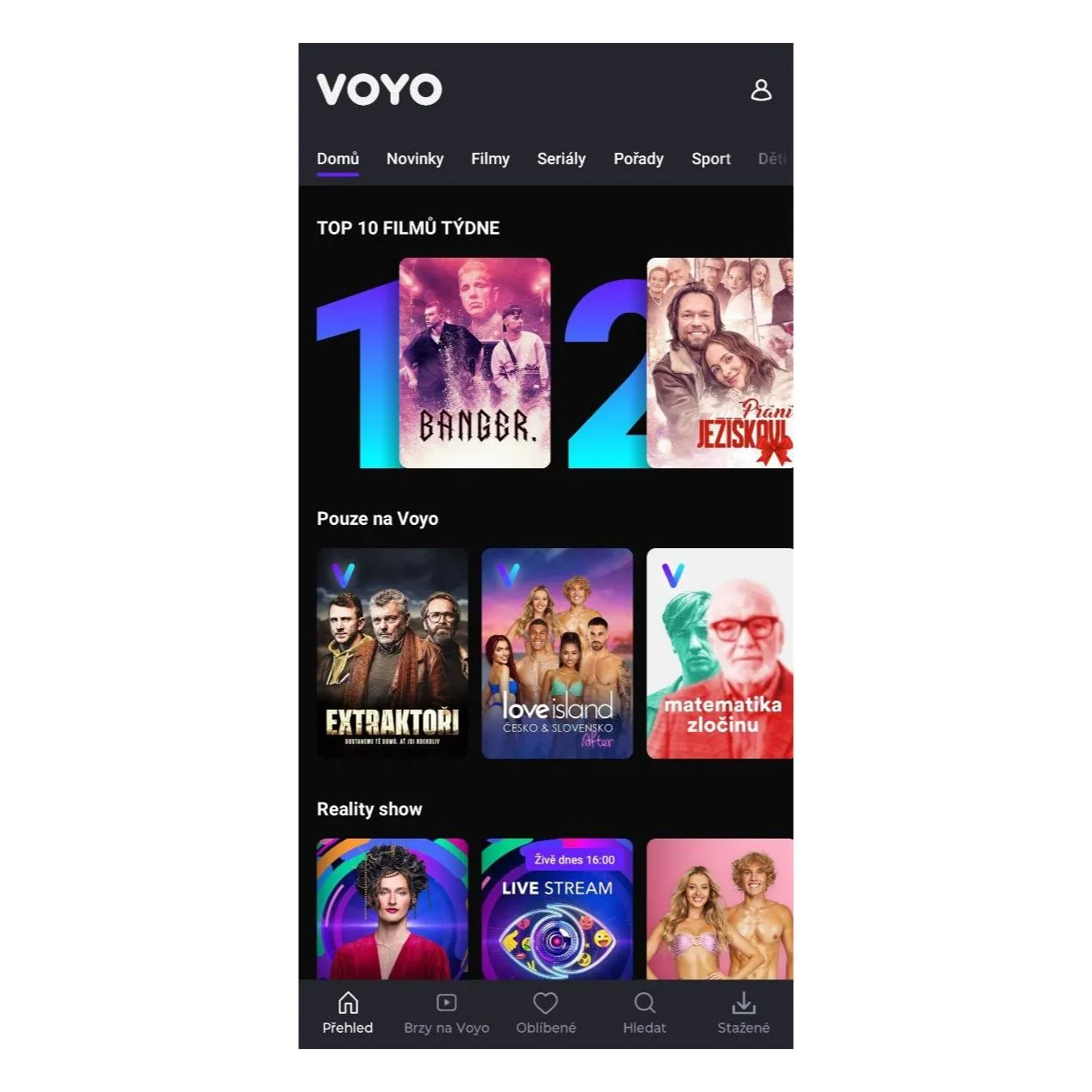 Nabídka filmů v mobilní aplikaci Voyo Nabídka filmů v mobilní aplikaci Voyo