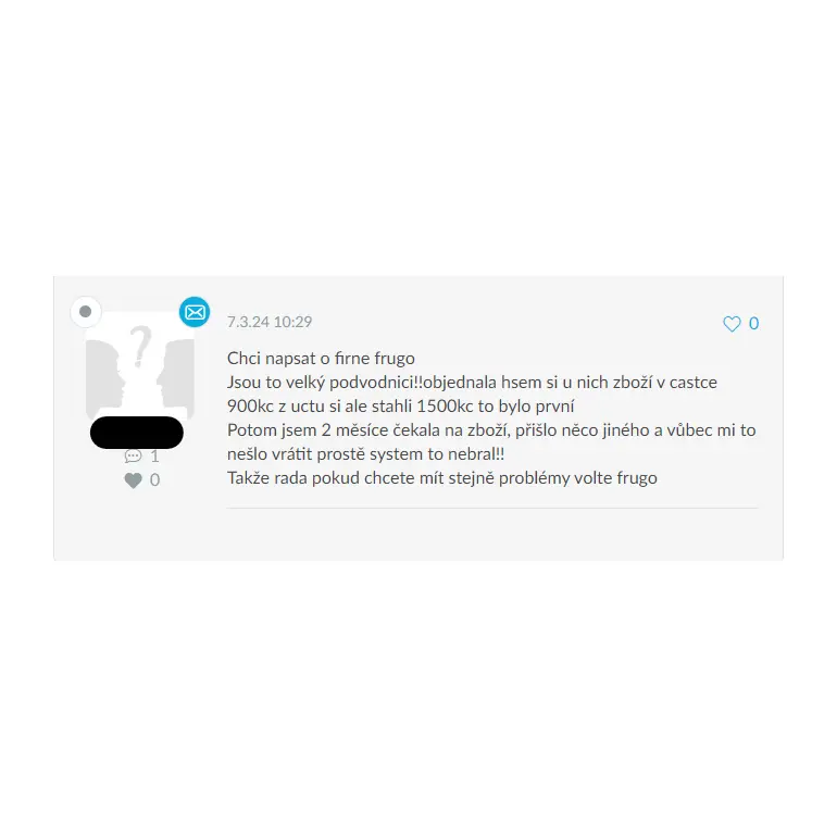 Negativní recenze Fruugo Negativní recenze Fruugo