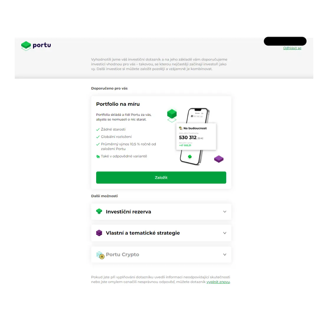 Nabídka produktů v uživatelském účtu Nabídka produktů v uživatelském účtu