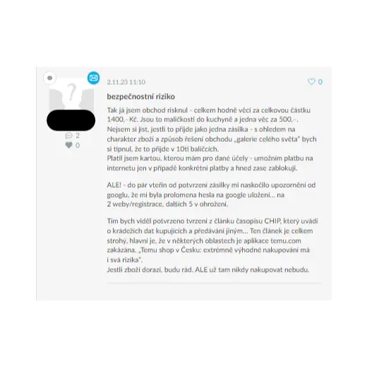 Negativní recenze o Temu Negativní recenze o Temu
