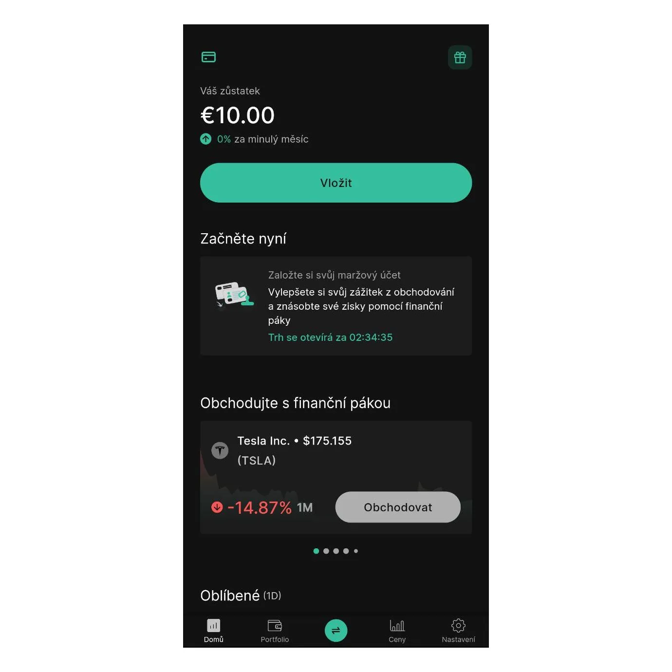 Účet na Change Invest Účet na Change Invest
