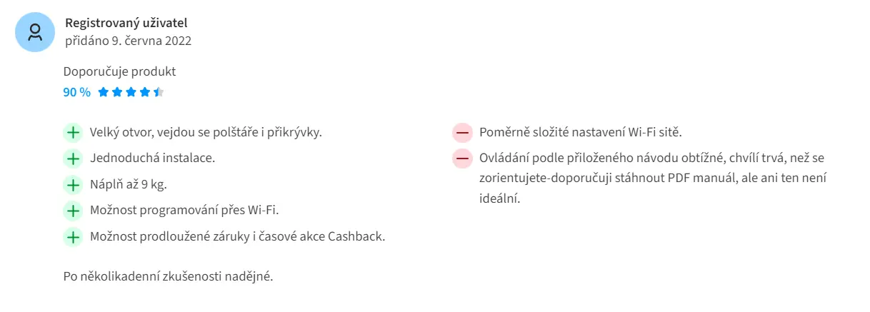 Obrázek uživatelského hodnocení pračky Candy RO 1294DWME/1-S