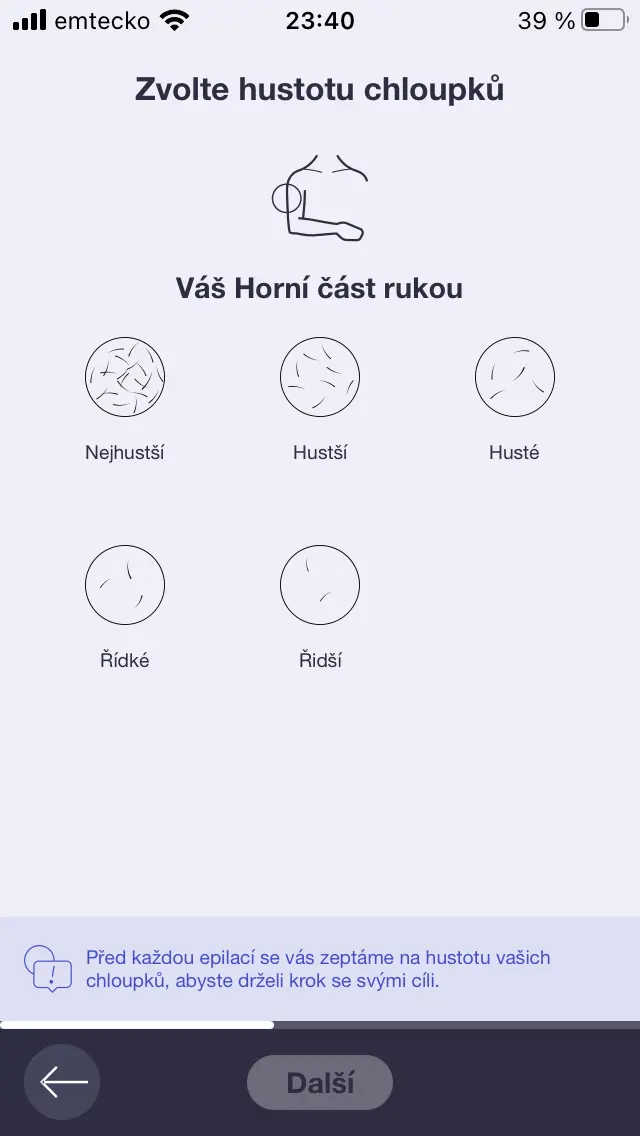 Obrázek volby hustoty chloupků