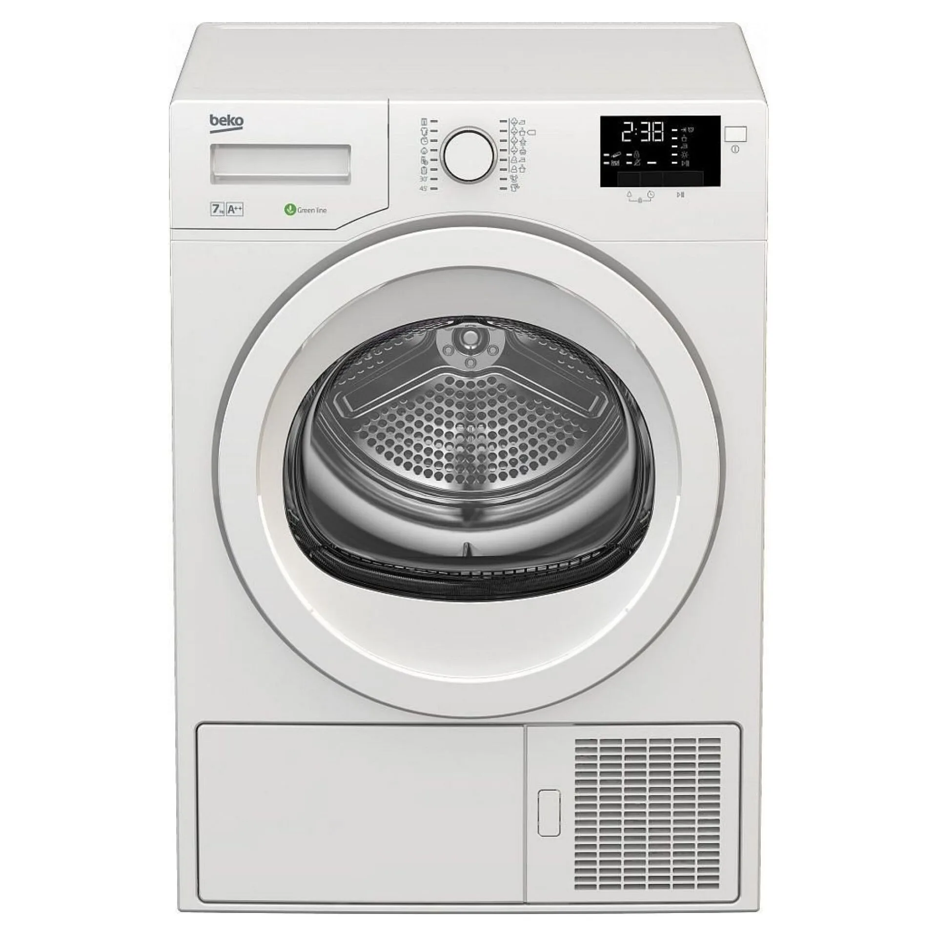 Základní modely disponují jednoduchým ovládacím panelem a displejem Obrázek zobrazuje sušičku Beko