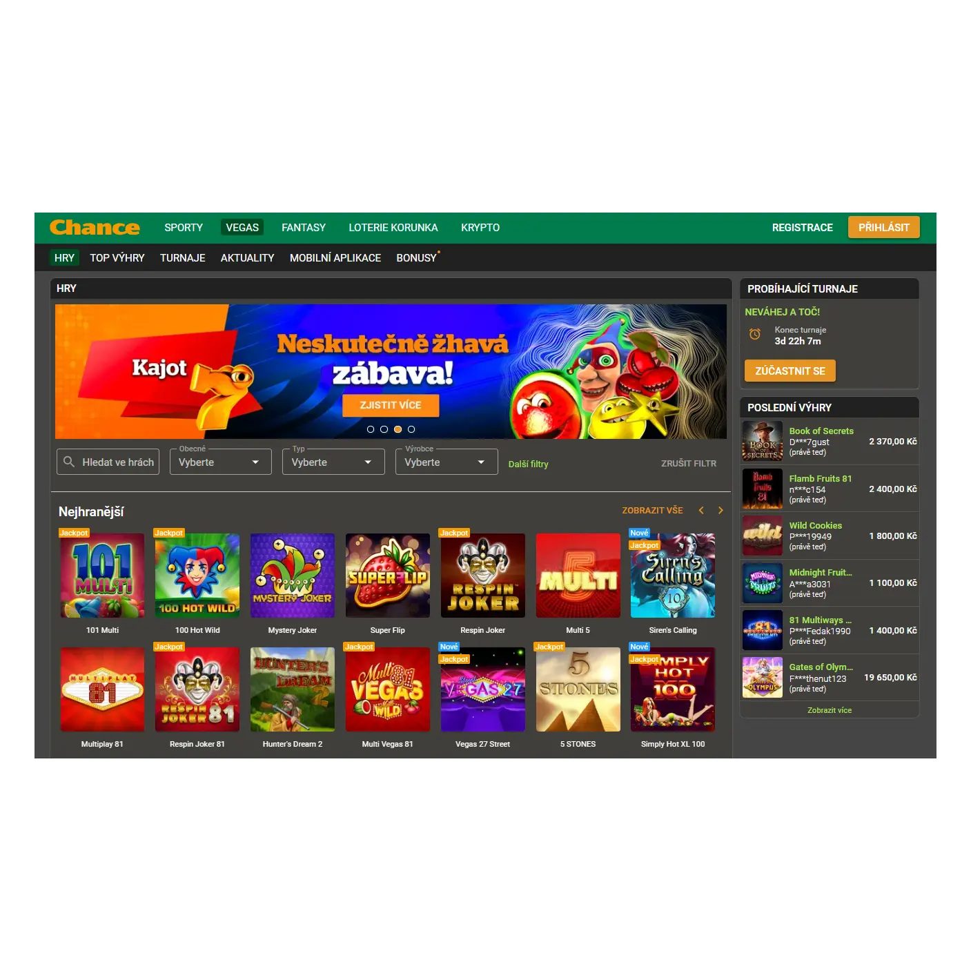 Chance provozuje vlastní online kasino chance_vegas_casino