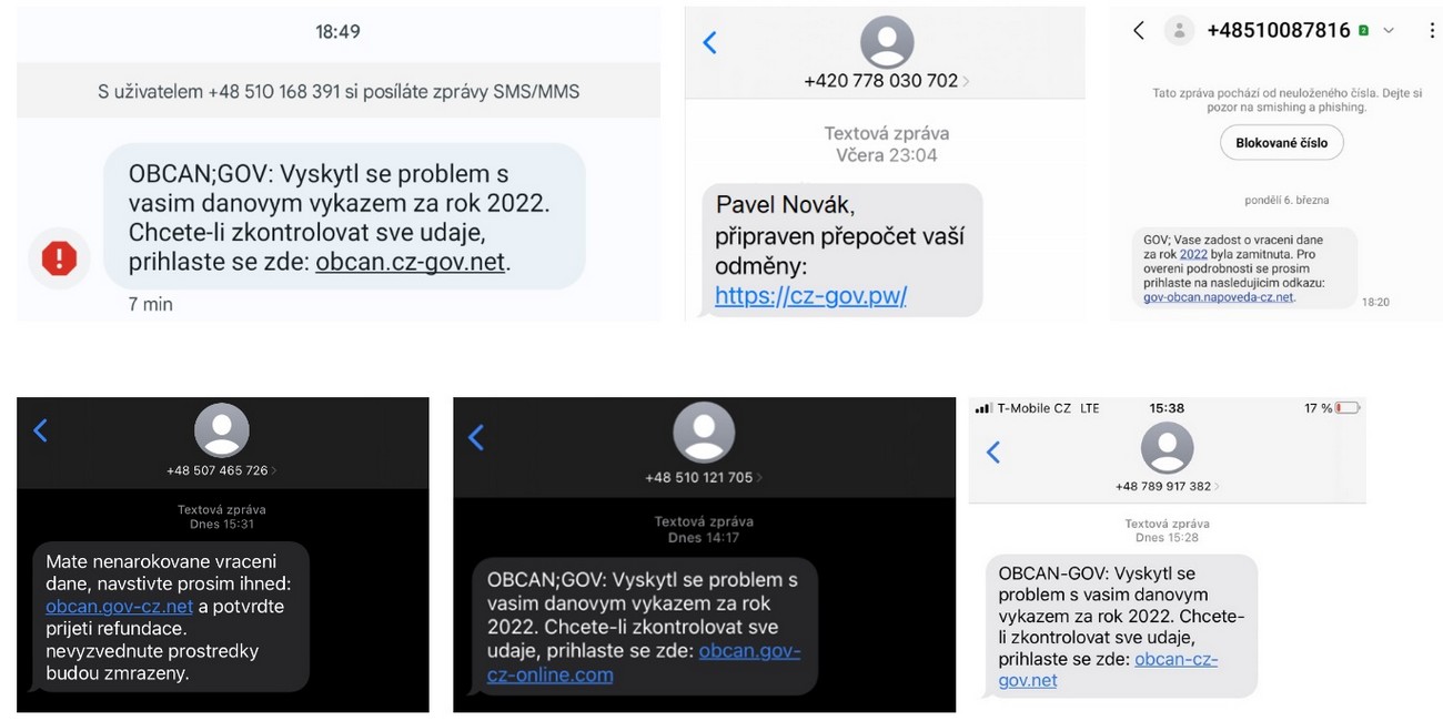 Podvodné SMS lákající k přihlášení do portálu Identity občana