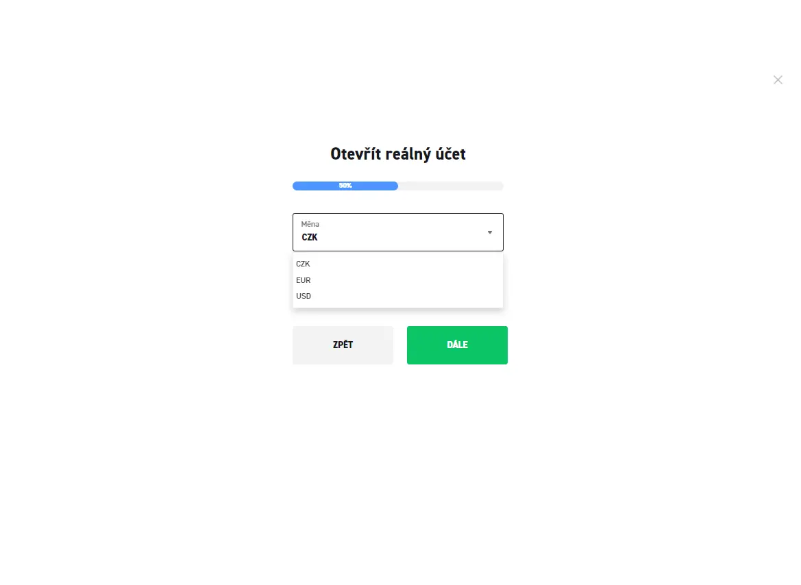 Vyberte měnu účtu Vyberte měnu účtu