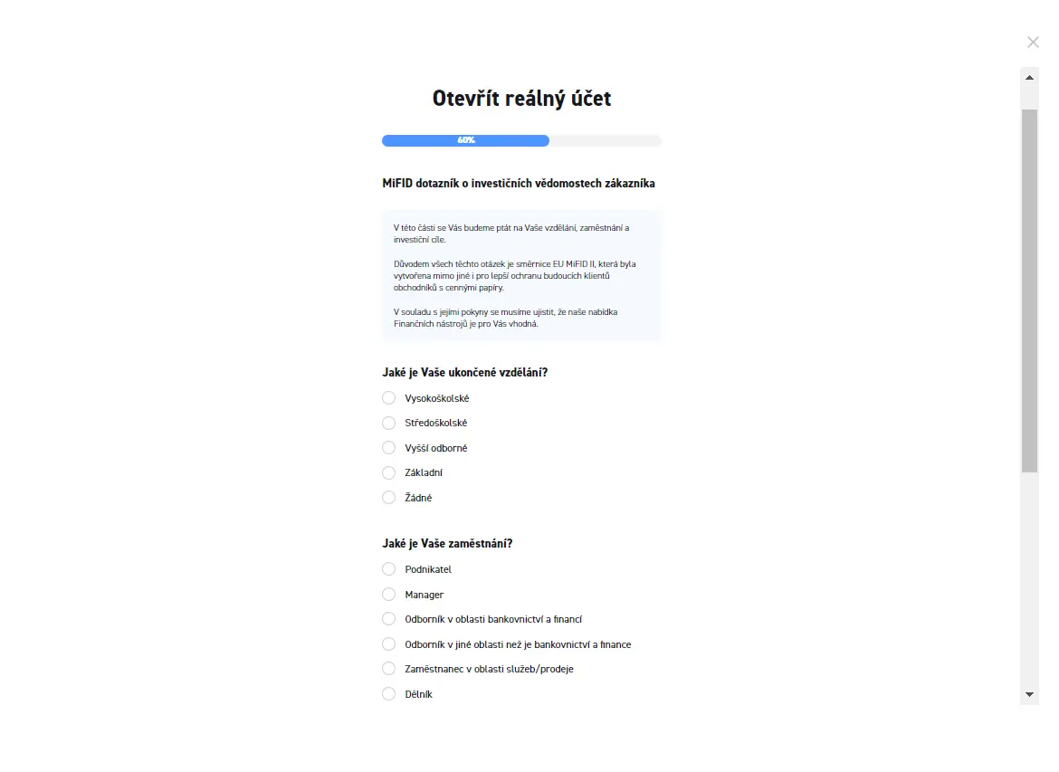 Vyplňte dotazník MiFID Vyplňte dotazník MiFID