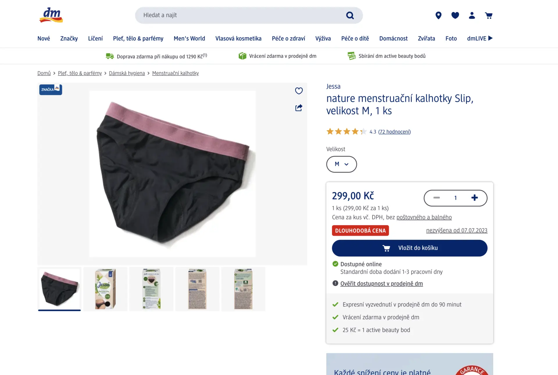 Menstruační kalhotky značky Jessa na dm.cz