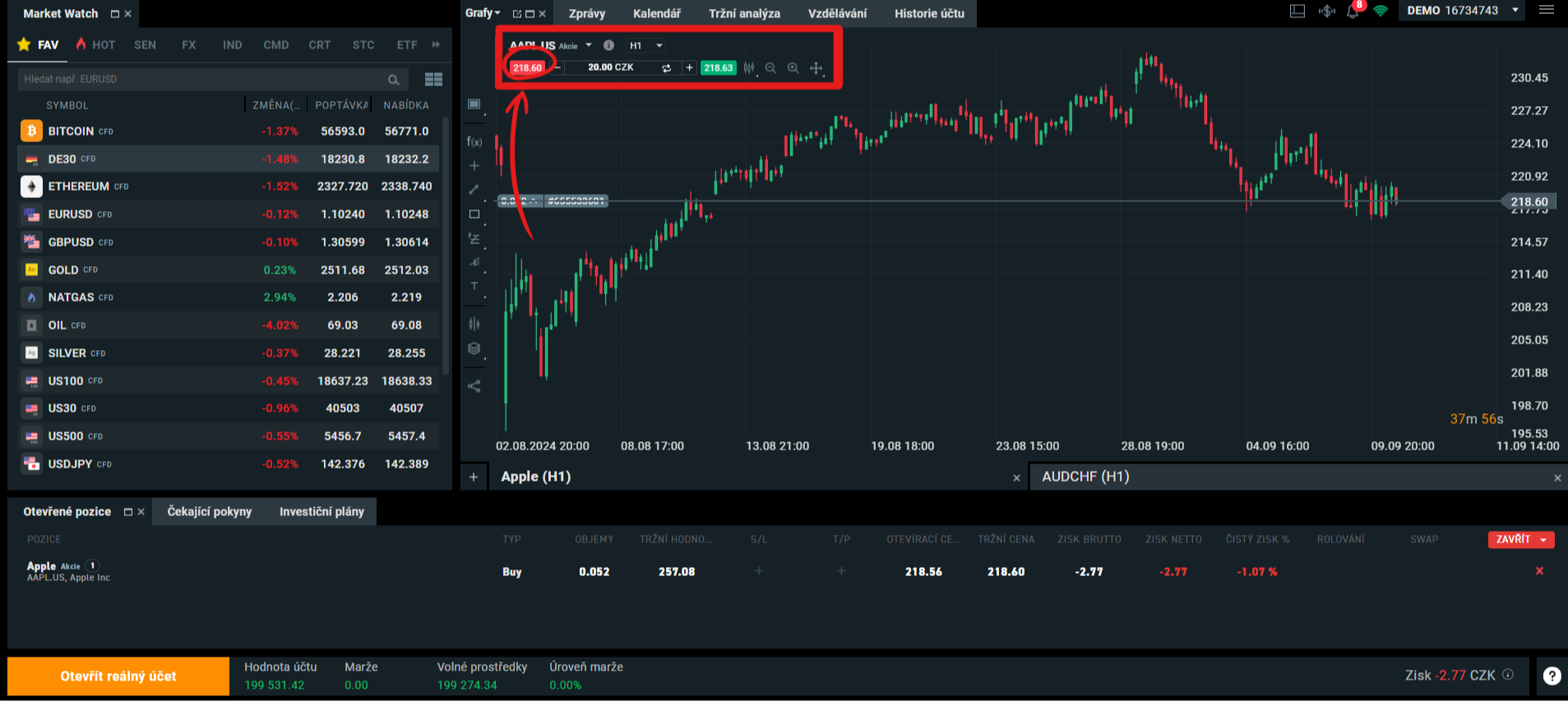Klikněte na červené tlačítko