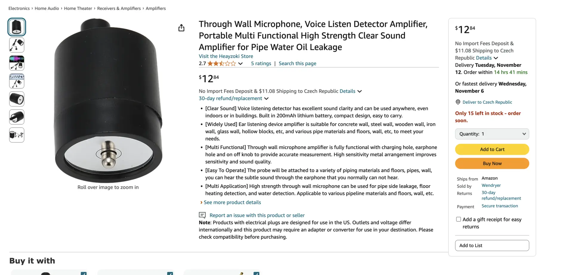 Odposlouchávací zařízení v nabídce na Amazon.com