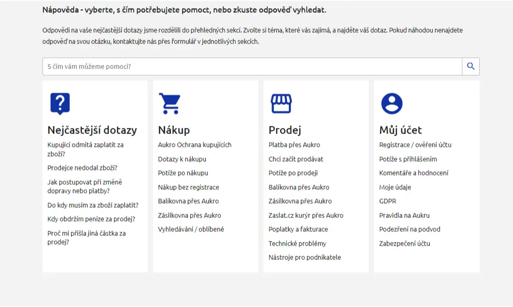Aukro nabízí přehlednou nápovědu Aukro nabízí přehlednou nápovědu